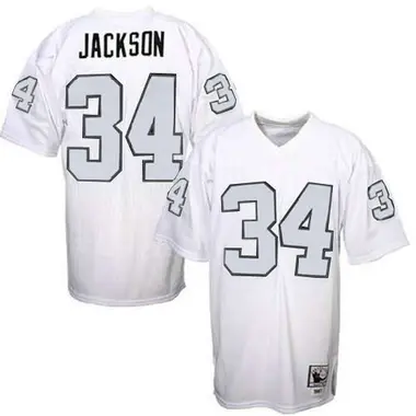 Men's Mitchell and Ness Las Vegas Raiders Bo Jackson Mitchell And Ness with Silver No. Jersey - White Authentic
